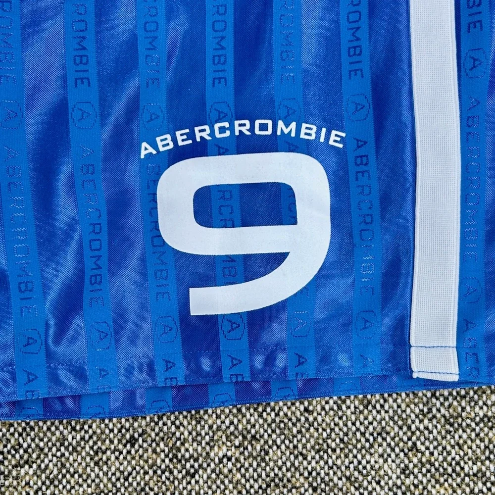 Y2K Abercrombie Fitch Gym Issue Mesh Lined Logo Stripe Athletic Shorts Blue XL